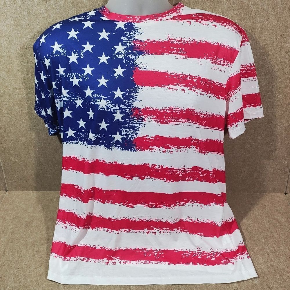 American Flag Graphic Distressed Short Sleeve Mens T-Shirt Large #H